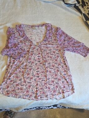 Lucky Brand Pink Floral Tie-Front Blouse